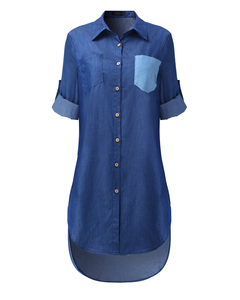 Women Buttons down Asymmetrical Casual Shirt Denim Mini Dress dylinoshop