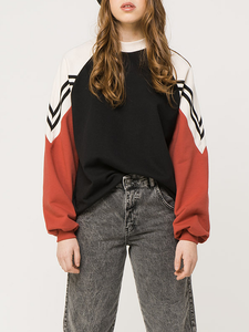 Women Contrasting Colors High Neck Long Raglan Sleeves Pullover Sweatshirts dylinoshop