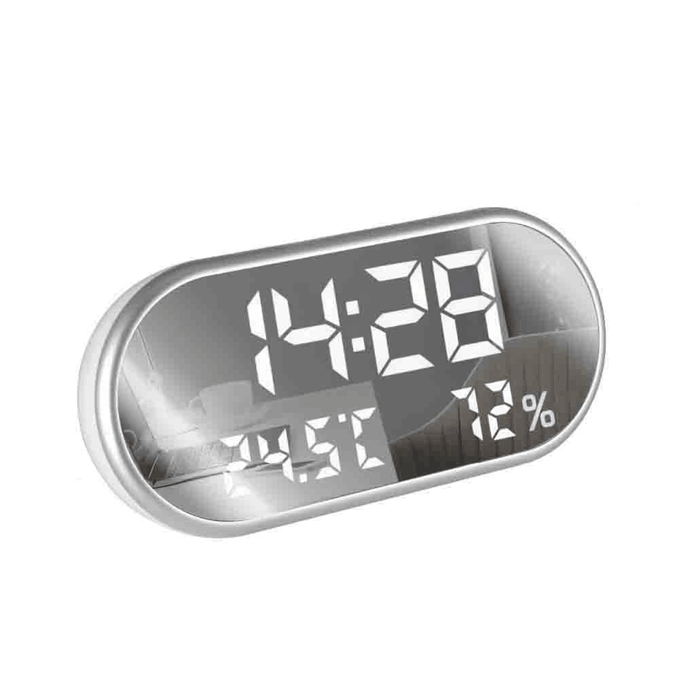 Digital USB Alarm Clock Portable Mirror HD LED Display with Time Humidity Temperature Display Function USB Port Charging Electronic Hygrometer Clock Phone Charging Mute Clock for Home Decoration MRSLM