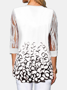Women Half Button Print Sheer 3/4 Sleeve Elegant Longline Blouses dylinoshop