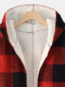 Women Plaid Fleece Hood Long Sleeve Warm Casual Hooded Sweatshirt dylinoshop