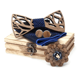 Handkerchief Cufflinks Set Wooden Bow Tie Bowknots for Wedding Pocket Square Hanky Cravat Decor Supplies MRSLM
