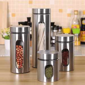 Stainless Steel Storage Jar Tea Coffee Sugar Kitchen Glass Canister Container Kitchen Storage Container MRSLM