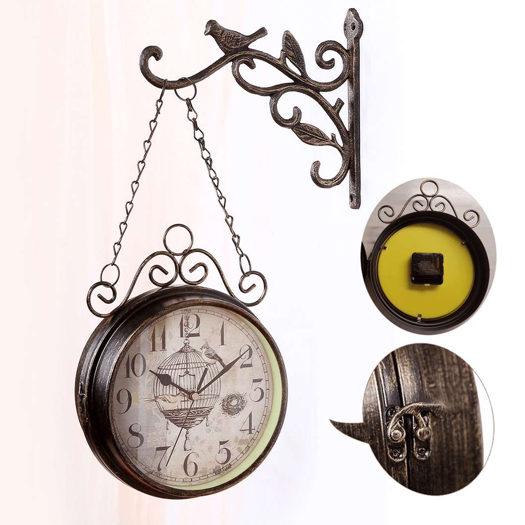 Double Sided round Wall Mount Hanging Station Silent Clock Chic Vintage Retro Decorations MRSLM