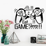 Creative Art Game Handle Wall Stickers "EAT SLEEP GAME" Black Vinyl Removable Printed Game Lovers Bedroom Wall Stickers Hot Play Game Handle Living Room Bedroom Personality Decoration Wall Stickers MRSLM