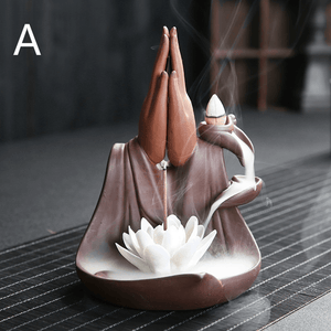 Little Monk Lotus Backflow Ceramic Cone Buddhist Incense Burner Holder Decorations MRSLM