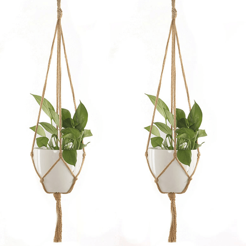 2Pcs Plant Flower Hanger Macrame Jute for Indoor Outdoor Ceiling Deck Balcony round and Square Pots MRSLM