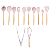 12Pcs Wooden Silicone Kitchen Utensil Nonstick Cooking Tool Spoon Soup Ladle Turner Spatula Tong Cookware Baking Gadget dylinoshop