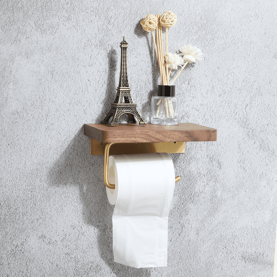 Bathroom Paper Holder Wooden with Metal Paper Shelf Toilet Phone Holder MRSLM