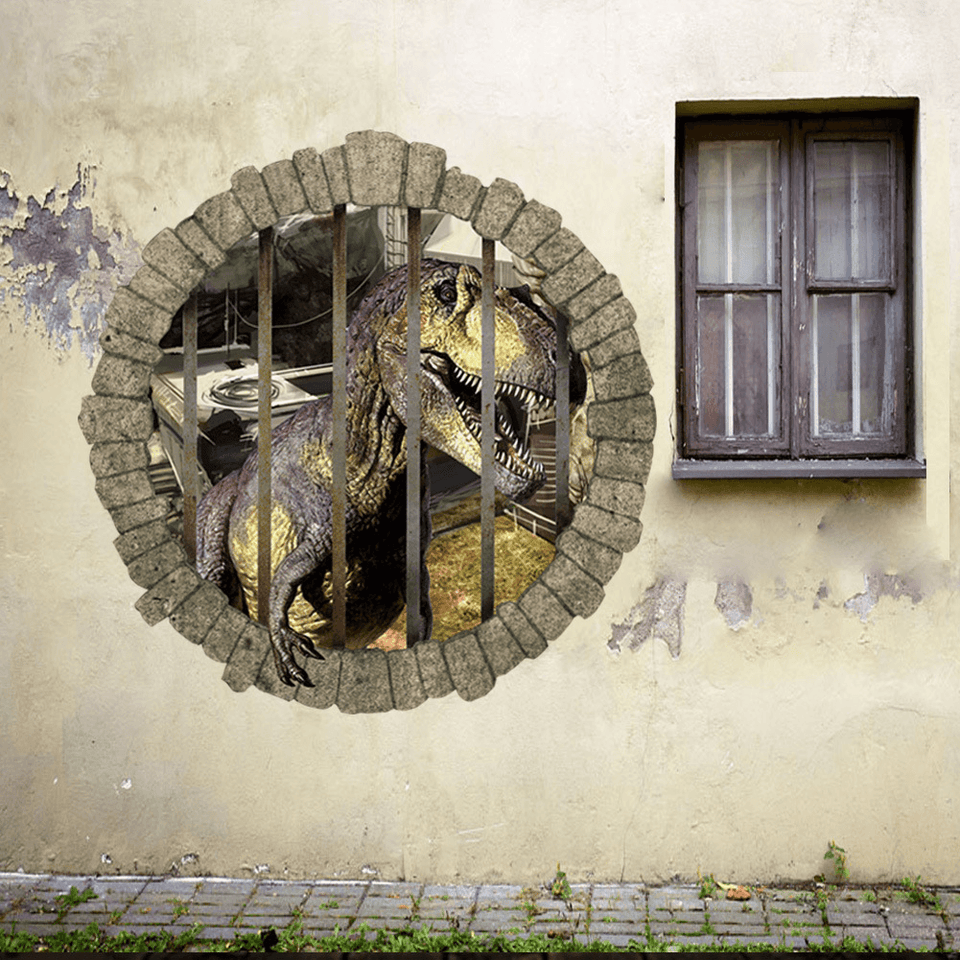 Miico Creative 3D Dinosaur in Cage PVC Removable Home Room Decorative Wall Door Decor Sticker MRSLM