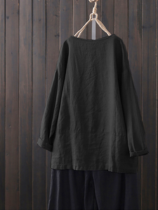 Cotton Crew Neck Split Asymmetric Shirts for Women dylinoshop