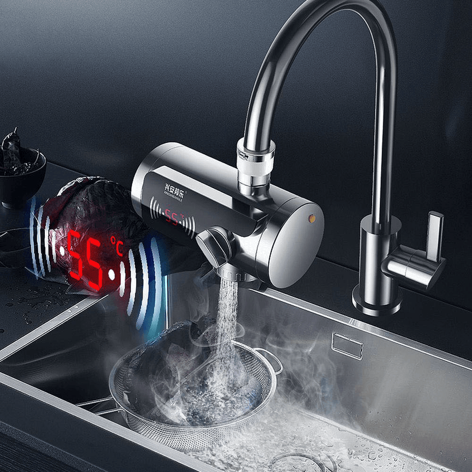 JB-14A 2000W Stainless Steel Connecting 3Sec Instant Hot Water Faucet LCD Temperature Display for Kitchen Bathroom MRSLM