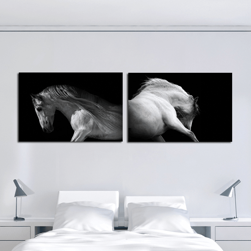 Miico LKKK Hand Painted Combination Decorative Paintings Black and White Horse Wall Art for Home Decoration MRSLM