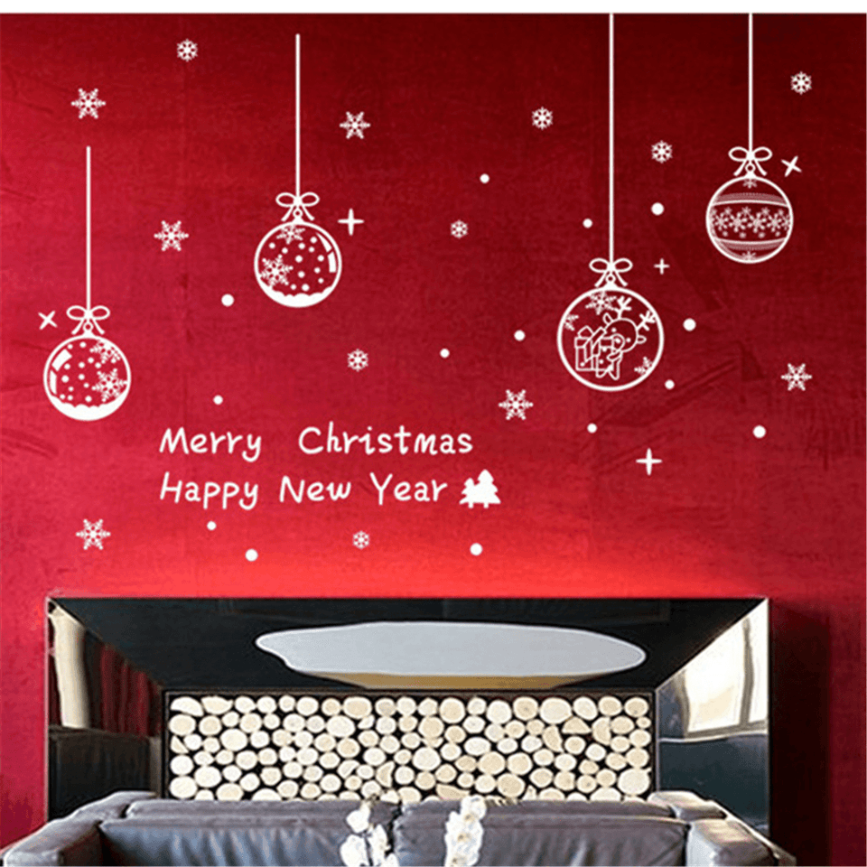 Happy New Year & Xmas Merry Christmas Window Sticker Snowflake Bell Home Decorations MRSLM