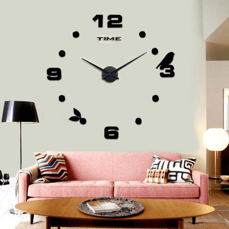 Emoyo JM008 Creative Large DIY Wall Clock Modern 3D Wall Clock with Mirror Numbers Stickers for Home Office Decorations MRSLM