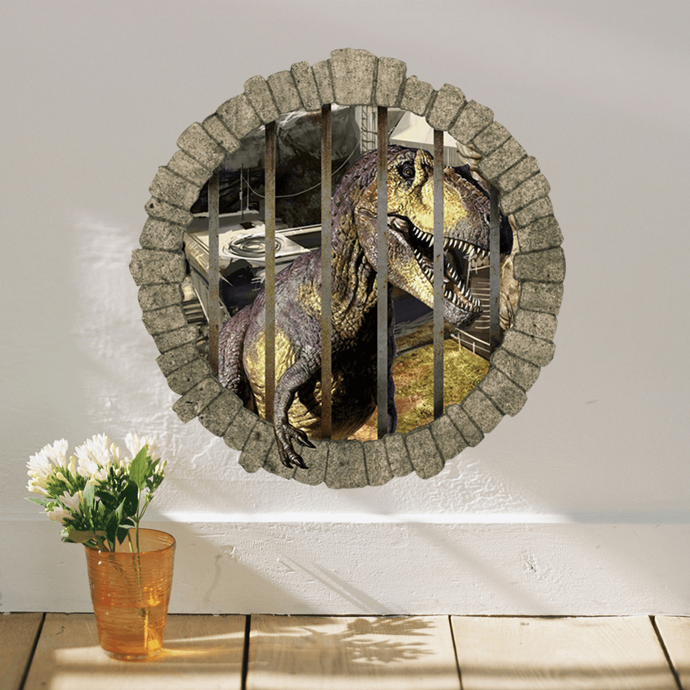 Miico Creative 3D Dinosaur in Cage PVC Removable Home Room Decorative Wall Door Decor Sticker MRSLM
