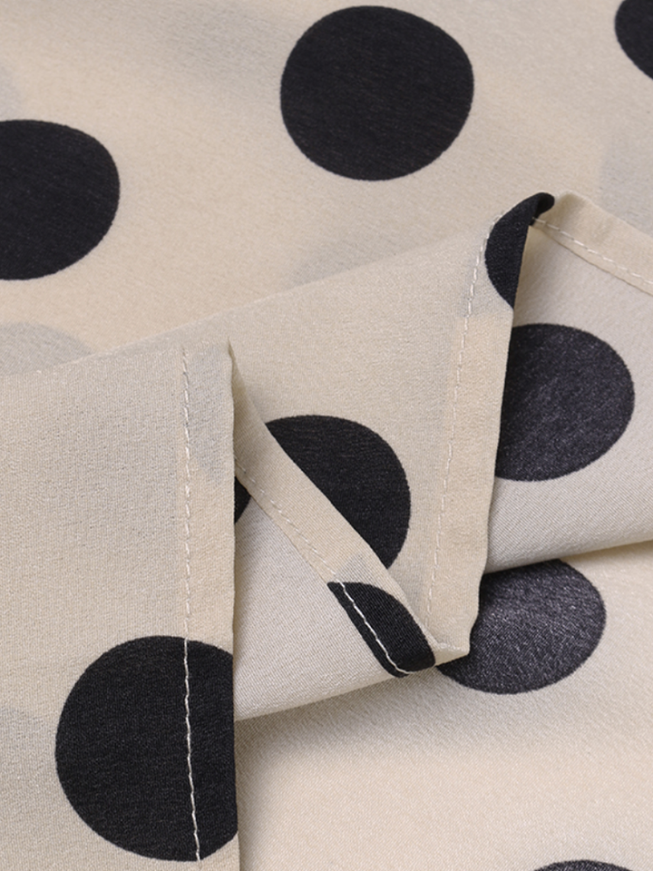 Polka Dots Printing Lantern Sleeve Neckline Bow Tie Casual Blouse for Women dylinoshop