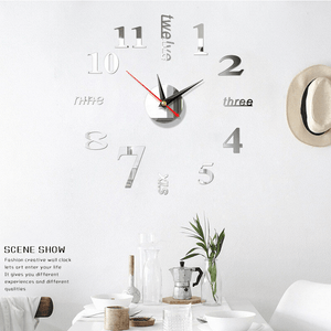 3D Acrylic DIY Large Wall Clock Mirror Surface Sticker 5 Color Home Office Decor MRSLM