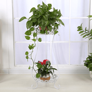 2 Tiers Metal Pot Flower Shelf Plant Stand Rack Display Indoor Outdoor dylinoshop