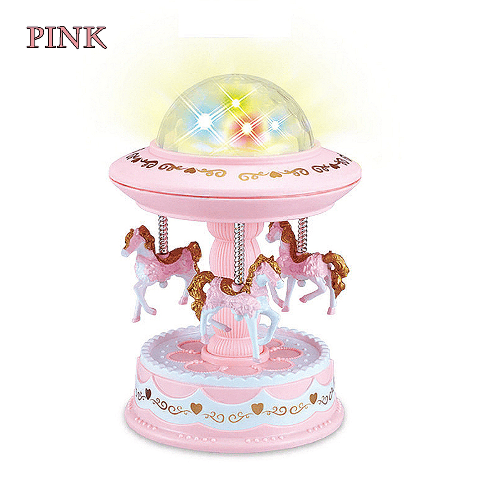 Carousel Music Box Starry Light 3-Horse Automatic Lifting Rotating Girls Gift MRSLM