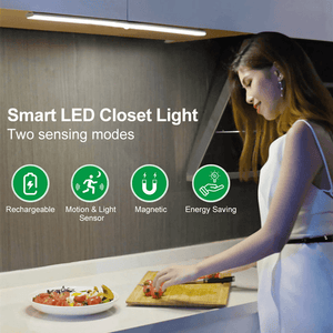 LED Closet Light USB Rechargeable Under-Cabinet Lamp Wireless Motion Sensor Night Light with Magnetic Strip for Cabinet Wardrobe MRSLM