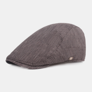 Men Cotton Linen Beret Cap Striped Pattern Casual Sunshade Forward Cap Flat Hat dylinoshop