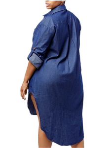 Women Buttons down Asymmetrical Casual Shirt Denim Mini Dress dylinoshop