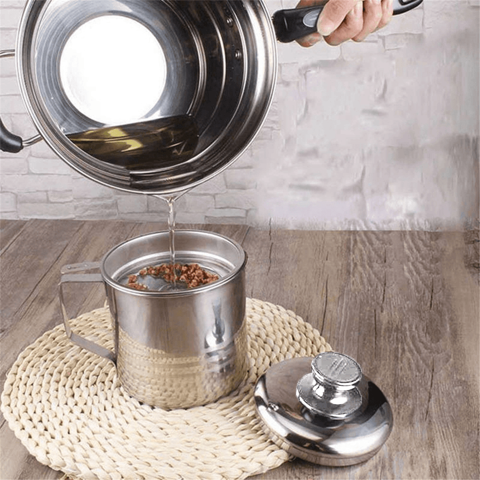 1.3L Stainless Steel Household Dripping Oil Pot Grease Lid Filter Container Bottle Cooking AU for Kitchen Tool dylinoshop