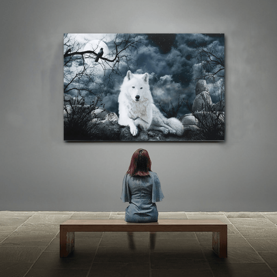 White Wolf Stone Canvas Wall Paintings Frameless Pictures Art Home Decor MRSLM