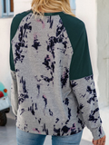 Women Tie Dye Patchwork Raglan Sleeves Blouse dylinoshop