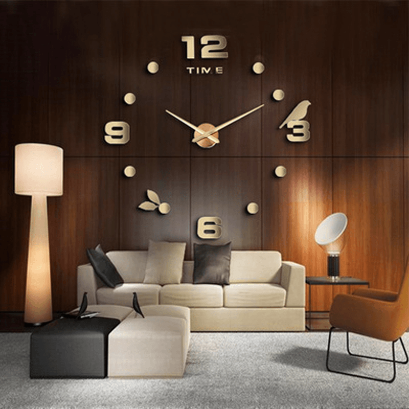 Emoyo JM008 Creative Large DIY Wall Clock Modern 3D Wall Clock with Mirror Numbers Stickers for Home Office Decorations MRSLM