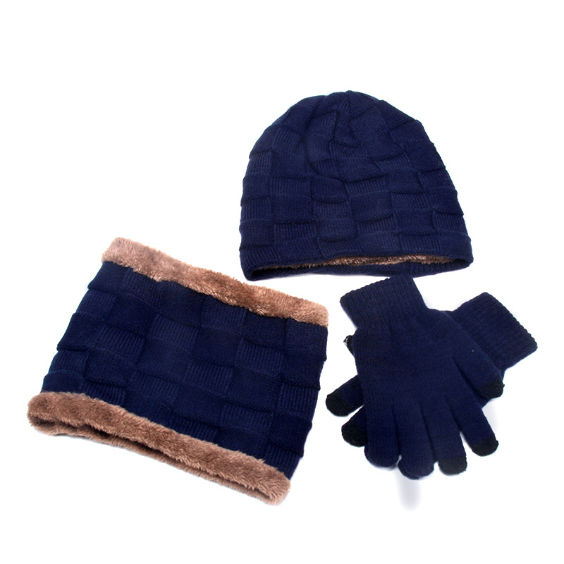 Hat Scarf Gloves Three-Piece Suit plus Velvet Knitted Outdoor Warmth dylinoshop