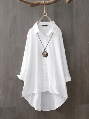 100% Cotton Casual Loose Lapel Solid Shirts for Women dylinoshop