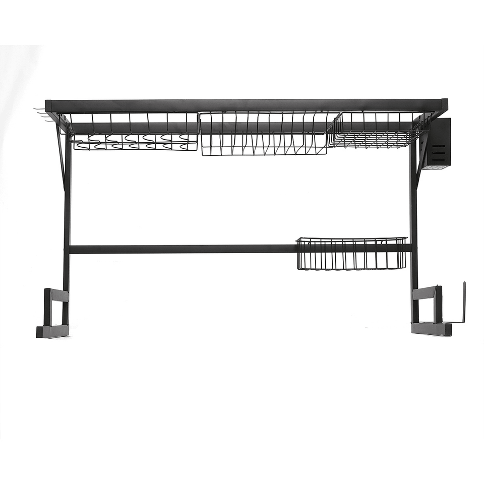 2 Tier Dish Drainer over Double Sink Drying Rack Draining Tray Fruit Plate Bowl Kitchen Storage Rack dylinoshop