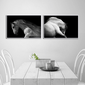 Miico LKKK Hand Painted Combination Decorative Paintings Black and White Horse Wall Art for Home Decoration MRSLM