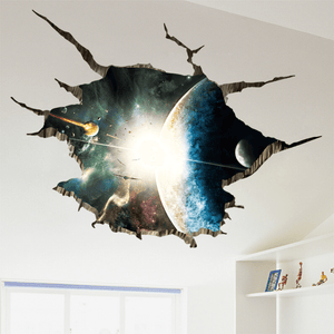Miico Creative 3D Space Universe Planets Broken Wall Removable Home Room Wall Decor Sticker MRSLM