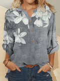 Women Cotton Floral Embroidery Casual Stand Collar Shirt dylinoshop