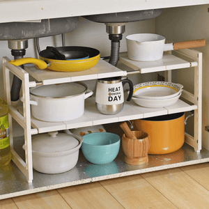 Under Sink 2 Tier Expandable Shelf Organizer Rack Storage Kitchen Tool Holders MRSLM