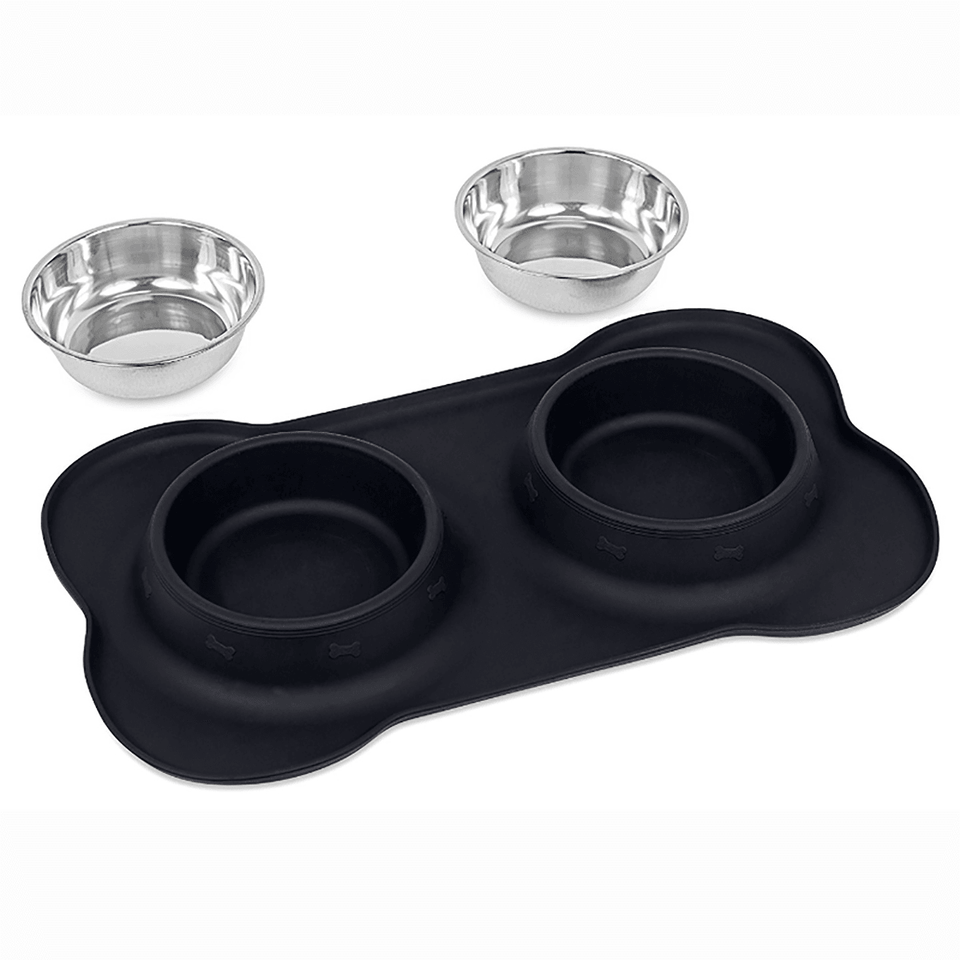 Dog Pet Bowl Stainless Steel No Spill Silicone Mat Pet Water Food Dish MRSLM
