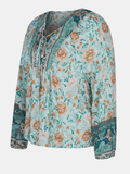 Women Vintage Floral Print V-Neck Holiday Long Sleeve Blouse dylinoshop