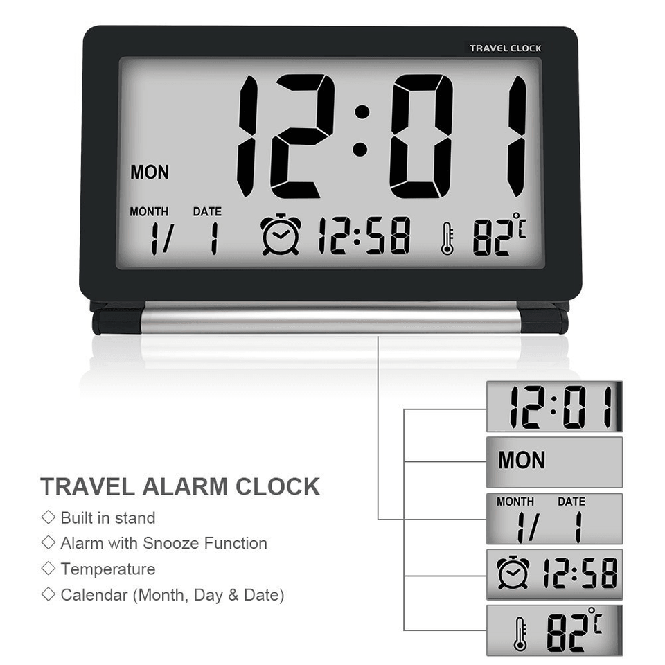 DC-11 Electronic Travel Alarm Clock Folding Desk Clock with Temperature Date Time Calendar MRSLM