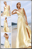 A-Line V-Neck Floor Length Sleeveless Evening Dresses Formal Dresses MRSLM
