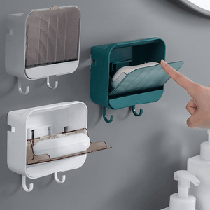 Wall Mounted Soap Box Punch-Free Flip-Top Creative Drain Soap Dish Waterproof Moisture-Proof Strong Non-Marking Soap Holder MRSLM