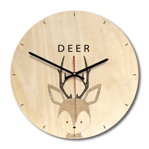 Wooden Wall Clock Livingroom Wood Animal Printing Painting Wall Clock Creative Clock Home Decor MRSLM