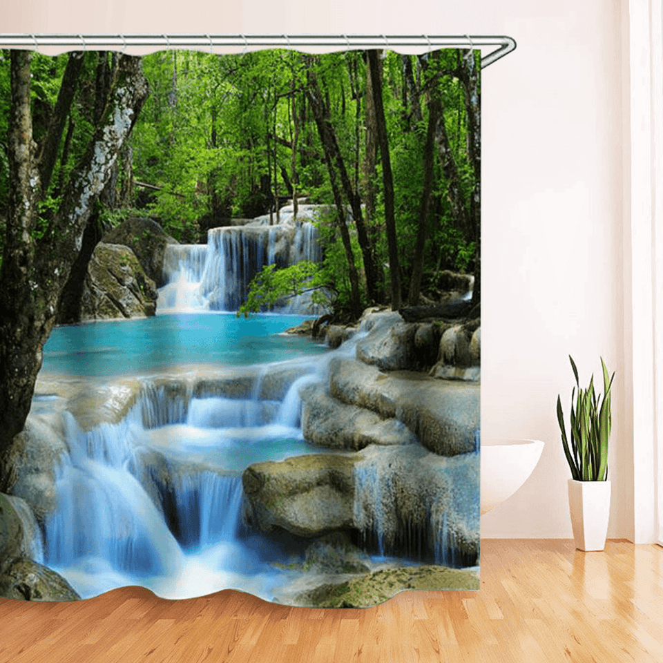 3D Waterfall Nature Scenery Bath Shower Curtain Water Resistant Bathroom Shield MRSLM