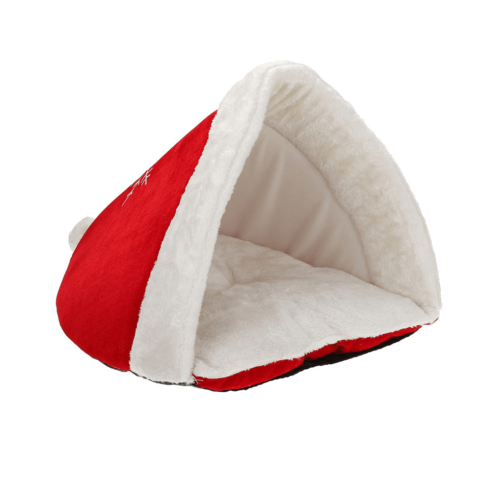 Christmas Hat Pet Nest Bed Soft Warm Cave House Sleeping Bag for Pet Cat Dog MRSLM