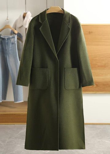 Luxury Army Green Wool Overcoat Casual Notched Pockets Winter Coat TCT190821