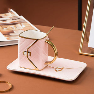 Handbag-Shaped Creative Ceramic Mug With Saucer & Spoon dylinoshop