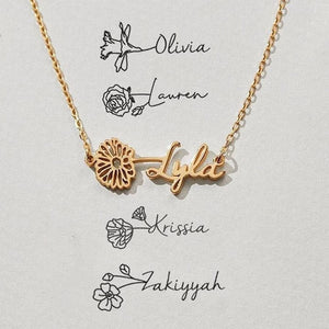 Custom Name Necklace/Ring with Birth Flower dylinoshop