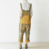 2021 autumn yellow print jumpsuits cotton pants oversize casual fall outfits dylinoshop